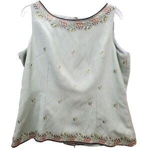 Poetic Women's Embroidered Sleeveless Blouse Back-Button Closure Size 13/14